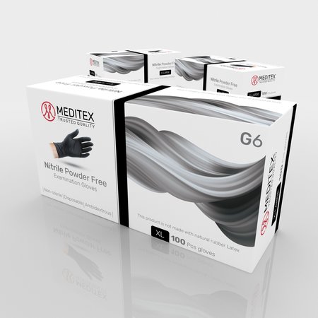 MEDITEX Nitrile Exam Gloves, 4 mil Palm, Latex Free, Powder-Free, Black, 100 Pk, Size XL XL